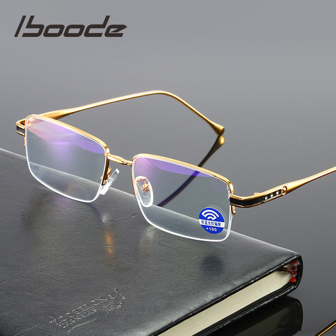 Iboode-gafas de lectura de medio marco para hombres y mujeres, anteojos de lectura de alta calidad, presbicia, antiluz azul, Metal, gafas de computadora + 1,5 + 4,0 ► Foto 1/6