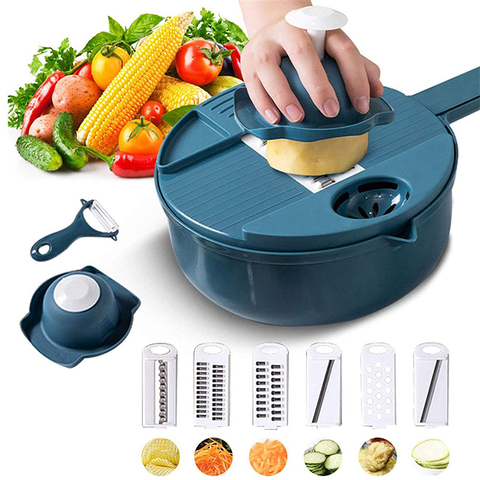 Cortador de frutas y verduras de acero inoxidable, 12 en 1, utensilios de cocina, accesorios ► Foto 1/6