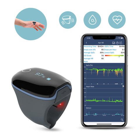 Oxímetro de pulso, Monitor de ritmo cardíaco de saturación de oxígeno para Apnea del sueño, Fitness con alarma de vibración, APP PC, Wellue O2Ring ► Foto 1/6