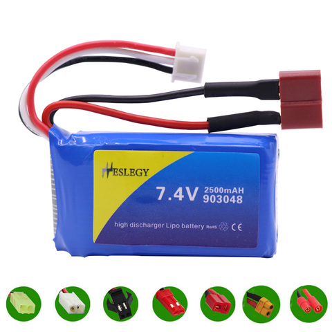 Batería lipo de 7,4 V y 2500mAh para helicóptero Wltoys, A949, A959, A969, A979, K929, RC, coches, barcos, piezas de repuesto, 7,4 V, 903048 ► Foto 1/6