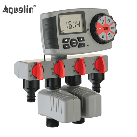 Aqualin-sistema de riego automático de 4 zonas, temporizador de riego, controlador de agua de jardín, sistema con 2 válvulas solenoide #10204 ► Foto 1/6