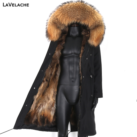 LaVelache impermeable abrigo de invierno de los hombres X-Parkas largas 7XL forro de piel de zorro Real Natural Cuello de piel de mapache capucha grueso cálido hombre chaqueta ► Foto 1/6