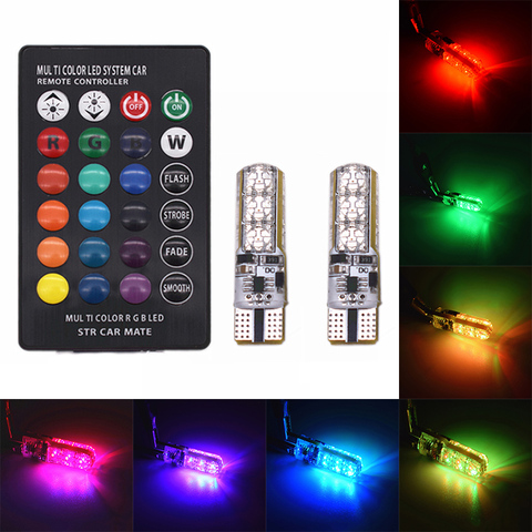 Luces Led RGB T10 W5W de ancho para coche, luz de techo de lectura coloridas para matrícula, luces de puerta, lámpara de cuña con mando a distancia ► Foto 1/6