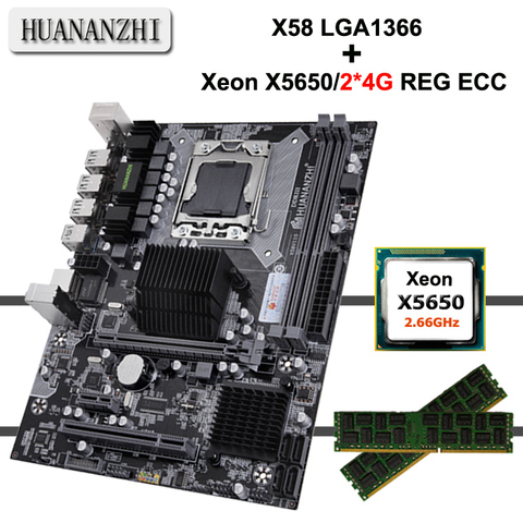Placa base de marca CPU RAM conjunto Huanan Zhi X58 placa base con CPU Intel Xeon X5650 2,66 GHz RAM 8G (2*4G) REG ECC 2 años de garantía ► Foto 1/6