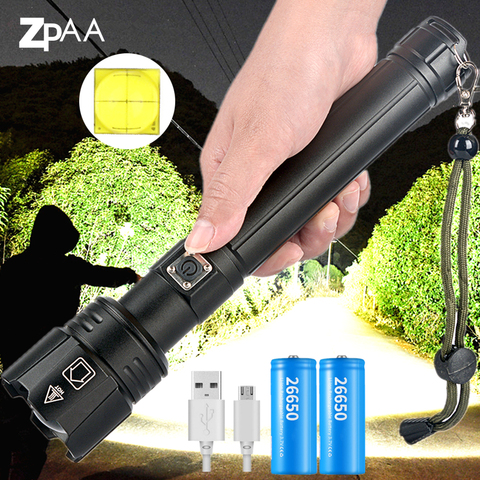 Potente XHP90.2 linterna LED, lámpara con Zoom, 18650, 26650, USB, linterna impermeable recargable para Camping, caza y emergencia ► Foto 1/6