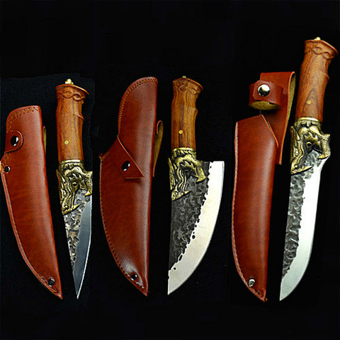 Longquan-cuchillo de madera de sándalo africano hecho a mano, rebanador para el hogar, cuchillo de carnicero, soporte para carne ► Foto 1/1