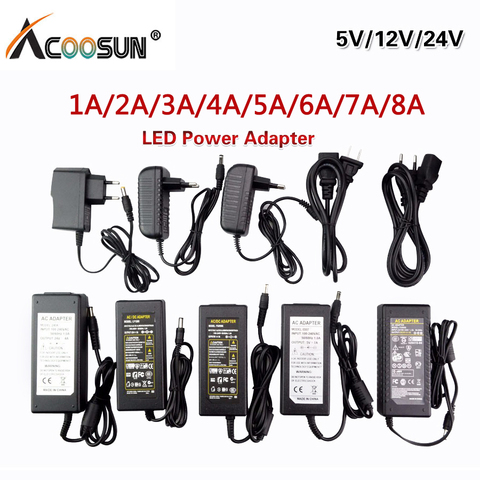 Fuente de alimentación de 12 V, 24V, 5V, CA de 110V, 220V, adaptador de corriente de 12 voltios, 1A, 2A, 3A, 4A, 5A, 6A, 7A, 8A, enchufe europeo, adaptador de enchufe estadounidense para tiras de luz Led ► Foto 1/6