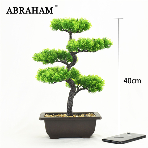 Árbol de pino Artificial grande, 40cm, 5 tenedores, bonsái de plástico en maceta, plantas de tacto Real con una olla para decoración de hogar, oficina y jardín ► Foto 1/5