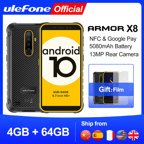 Ulefone-teléfono inteligente Armor X8 resistente al agua, Android 10, pantalla de 5,7 pulgadas, 4GB RAM, 64GB rom, ip68, Octa core, NFC, 4G, LTE ► Foto 1/6