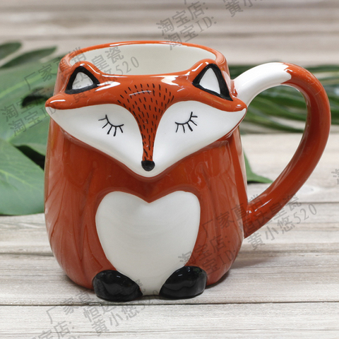 500 ml Animal lindo 3D zorro café de gran capacidad pintado a mano cerámica de dibujos animados taza de leche de desayuno envío libre ► Foto 1/6