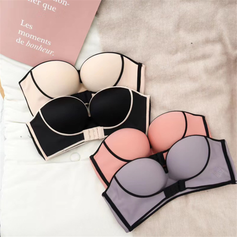 Sujetadores de cierre frontal para mujer, ropa interior Sexy sin aros, lencería fina de realce antideslizante para vestido de boda, Bralette sin costuras ► Foto 1/6