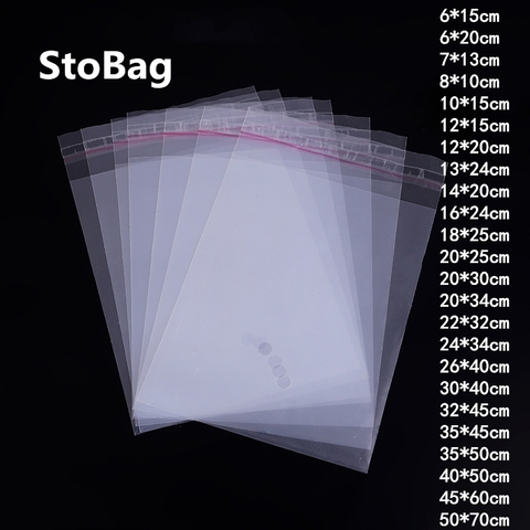 StoBag-bolsa autoadhesiva de plástico resellable, sellado grueso para ropa, zapatos, regalo, joyería, embalaje de dulces, transparente, PE, 100 Uds. ► Foto 1/6