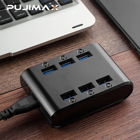 PUJIMAX-cargador USB de 24W 4.8A con 6 puertos, estación de energía para teléfono móvil, adaptador para Samsung, Huawei, LG, Iphone, enchufe para UE/EE. UU./Reino Unido ► Foto 1/6