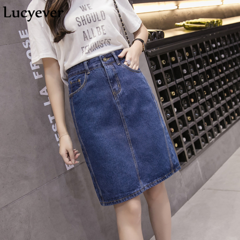 Lucyever coreano suelta Mujer denim Falda media para verano línea a azul mujer jeans vintage casual algodón falda de talla grande faldas 5XL ► Foto 1/6