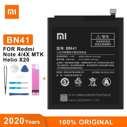 Xiao Mi batería Original BN41 4100 mAh para Xiaomi Redmi Nota 4 Hongmi Nota 4/nota 4X MTK Helio X20 baterías de reemplazo de teléfono ► Foto 1/6