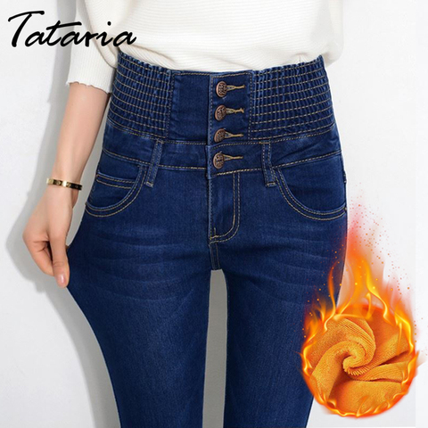 Tataria-vaqueros de cintura alta para mujer, Jeans gruesos y cálidos de terciopelo elásticos de talla grande para Otoño e Invierno ► Foto 1/6