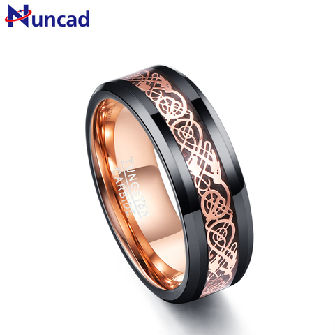 Nuncad 8MM de ancho, Día de San Valentín de los anillos de los hombres tamaño 5-15 Rosa DRAGÓN dorado de acero de tungsteno anillo T050R ► Foto 1/6