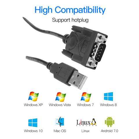 Convertidor de adaptador de Cable macho de 9 pines USB RS232 a DB, compatible con sistema Win 7 8 10 Pro, compatible con varios dispositivos en serie, novedad ► Foto 1/6