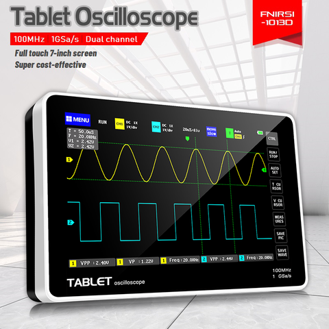 FNIRSI – Tableta osciloscopio digital de doble canal para electrónica, dispositivo electrónico de medición, ancho de banda 100-349 MHz y frecuencia de muestreo 1GSa/s, modelo 1013D ► Foto 1/6