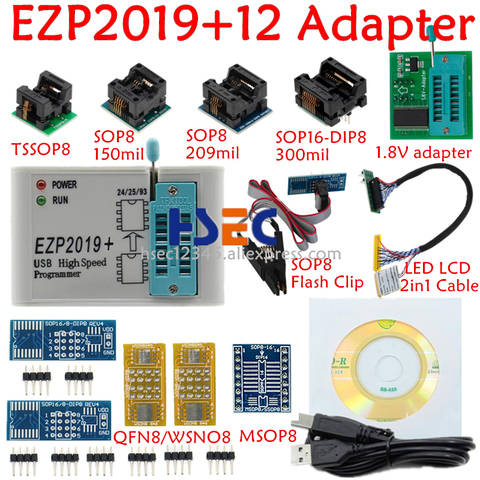 Conjunto completo EZP2022 programador USB SPI de alta velocidad + adaptador 12 clip de prueba SOP8/16 adaptador de 1,8 V enchufe flash boya 24 25 EEPROM ► Foto 1/6