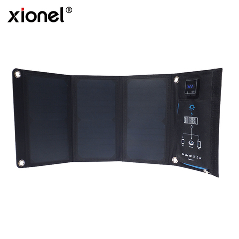 Xionel 21 W las células solares plegables mochila cargador Sunpower Solar Panel cargador con puerto USB Dual para teléfono móvil Solar batería ► Foto 1/6