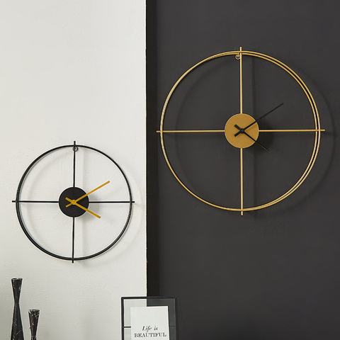 Reloj de pared silencioso de Oro Negro Nórdico para sala de estar, reloj de pared silencioso de Metal para decoración moderna de Hotel, estudio y oficina ► Foto 1/6