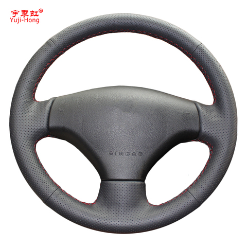 Funda yuji-hong de cuero Artificial para volante de coche para Peugeot 206 207 cubierta de volante negro de punto ► Foto 1/5