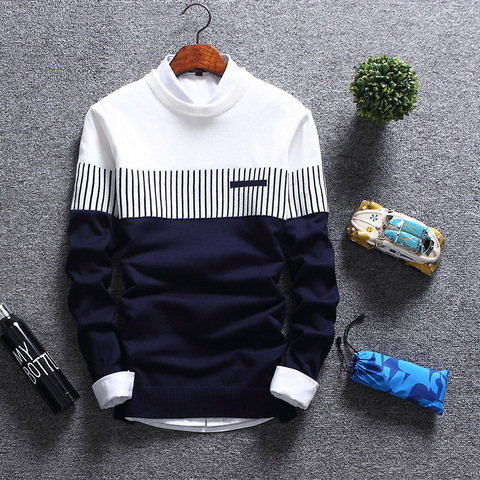 Jersey de lana ajustado para hombre, suéteres tejidos a rayas, ropa de marca informal, otoño e invierno, novedad de 2022 ► Foto 1/6