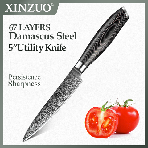 XINZUO-cuchillo de cocina profesional Damasco japonés VG10, 5 pulgadas, cuchillo profesional, mango de Pakkawood ► Foto 1/6