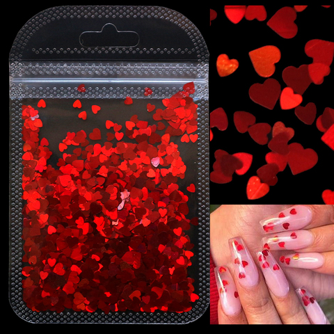 2g de arte holográfico para uñas, purpurina brillante con copos de corazón de amor dulce, lentejuelas 3D, manicura, decoraciones para el Día de San Valentín ► Foto 1/6