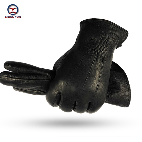 CHING YUN 2022 nuevos guantes de invierno de piel auténtica para hombre, guantes gruesos y suaves para hombre, guantes negros, forro de lana para hombre ► Foto 1/6