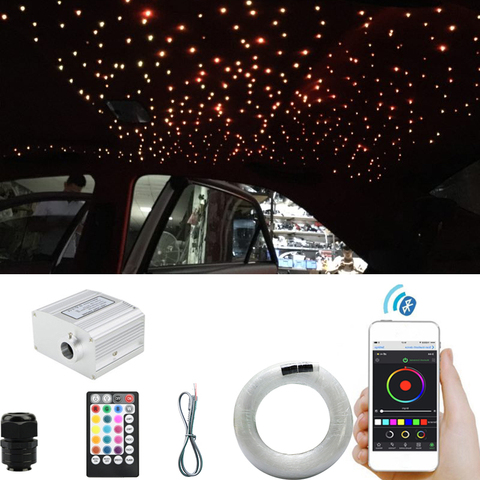 Luz de fibra óptica con Bluetooth para teléfono inteligente iluminación de techo estrellada con Control de música, efecto parpadeante, LED para techo del coche ► Foto 1/6