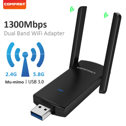 Adaptador WiFi USB inalámbrico 1300Mbps Dongle Wifi tarjeta de red de banda Dual usb wifi de 5 Ghz 802.11AC receptor wifi Wi-Fi adaptador para pc ► Foto 1/6