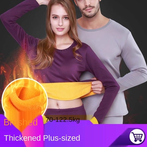 Queenral camiseta termica mujer  conjunto de ropa interior térmica gruesa de terciopelo para hombre mujer de talla grande L-6XL largo Johns ropa de invierno caliente pijama conjunto térmico ► Foto 1/6