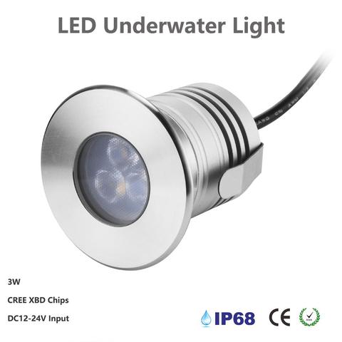 Luz LED subacuática para fuente de piscina, focos de aluminio resistentes al agua IP68, Chips XBD CREE, 12V, 24V, 3W ► Foto 1/6