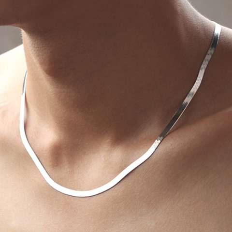 Collar de plata de ley 925 para hombre y mujer, cadena de serpiente de 4MM, joyería para pareja, cadena de cuchillas ► Foto 1/6