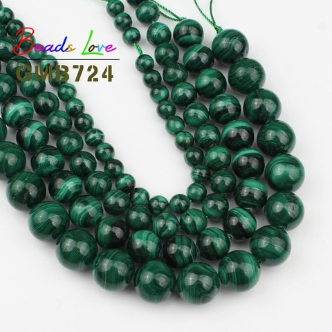 Cuentas redondas sueltas de malaquita verde AAA, piedra Natural, para fabricación de joyas, 6, 8, 10, 12mm, pulsera, collar, venta al por mayor, 7,5 pulgadas ► Foto 1/6