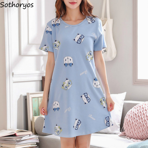 Camisones estampados para mujer, ropa de dormir holgada de talla grande 3XL, estilo coreano Kawaii, camisón de ocio elegante para mujer ► Foto 1/6