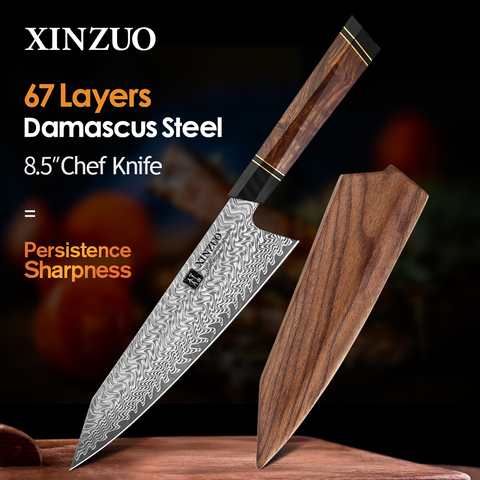 XINZUO 8,5 ''pulgadas Chef cuchillo con Caja de regalo de madera VG10 de acero de Damasco cocina cuchillo rebanador de cocinero cuchillos de cocina con G10 manejar ► Foto 1/6