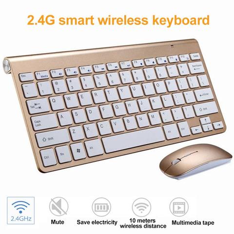 Kit de teclado y ratón para ordenador de escritorio, dispositivo USB inalámbrico ultrafino de 2,4G, silencioso, para Smart TV ► Foto 1/6