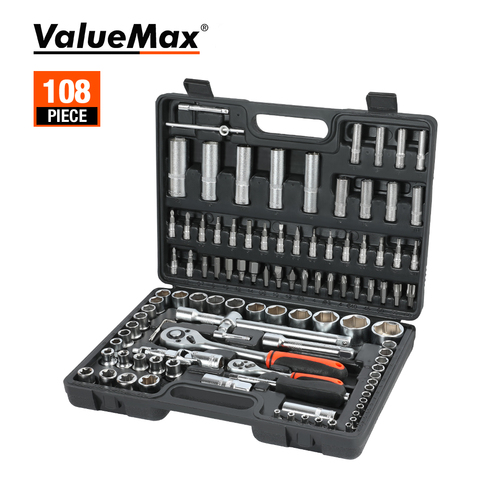 ValueMax 108PC mano conjuntos de herramientas Kit de herramientas de reparación de automóviles de taller mecánico caja de herramientas para la casa Juego de llaves de tubo Kit destornillador ► Foto 1/6