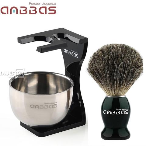 Anblas-brocha de afeitar para hombre, 26mm, mango de madera, soporte acrílico transparente, tazón de acero inoxidable, juego de brochas de afeitar húmedas, regalo ► Foto 1/6