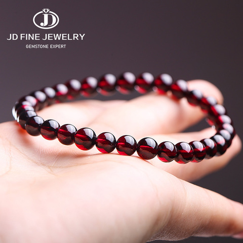 JD-pulsera de granate oscuro Natural para hombre y Mujer, brazalete de 4-14mm, cuentas de vino tinto, joyería ► Foto 1/6