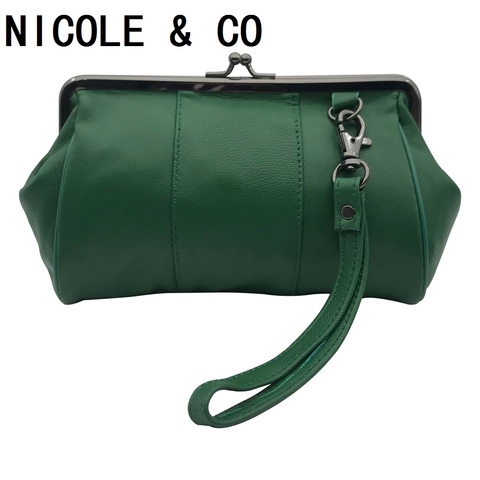 NICOLE & CO-Bolso de teléfono de piel auténtica para mujer, cartera portátil Original, Monedero de piel de oveja, con broche de Metal, para tarjetas ► Foto 1/6