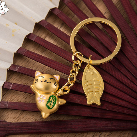 Maneki Neko gato afortunado de Japón llavero Kawaii baratijas de aleación de coche accesorio bolsa clave colgante cadena rezar oro llavero regalo de pareja ► Foto 1/5