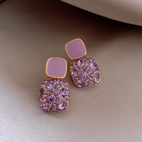 ¡Novedad de 2022! Pendientes coreanos de color morado con cristales brillantes geométricos para mujer, pendientes con forma de corazón dulce y bonito, pendientes de gota a la moda, joyería ► Foto 1/6