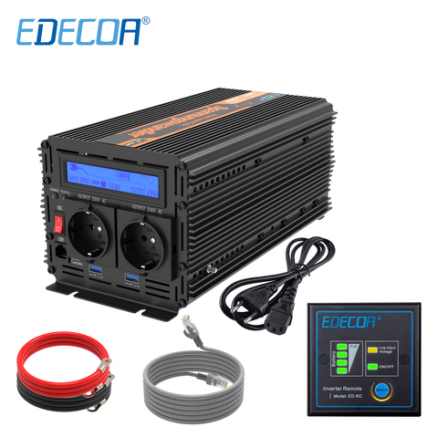 EDECOA-cargador UPS de 1500W, 3000W, CC de 12V, CA de 220V, 230V, 240V, controlador remoto USB de onda sinusoidal pura, inversor de corriente con pantalla LCD ► Foto 1/6