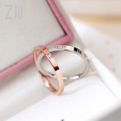 ZN-anillo de acero de titanio de 2MM para mujer y hombre, anillos de boda sencillos de Oro fino rosa de circón cúbico, anillos de joyería para hombre ► Foto 1/6