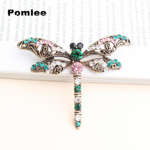 Pomlee de diamantes de imitación grande broches de libélula para las mujeres abrigo Vintage broche Pin insectos joyas 2 colores disponibles regalo ► Foto 1/6