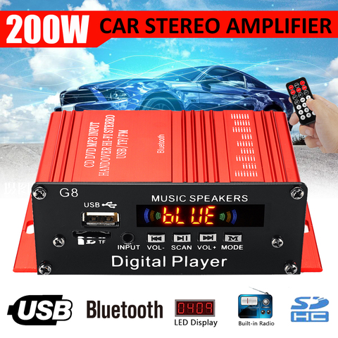 Amplificador DE Audio HIFI para coche, 100W + 100W, 12V, 2 canales, Amplificador de potencia de Audio estéreo, bluetooth, Radio FM, USB, con mando a distancia ► Foto 1/6